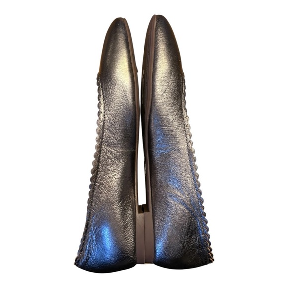 Louise et Cie Pewter Gray Metallic Leather Ballet Flats Ruffled Edges Neutral - Picture 3 of 9